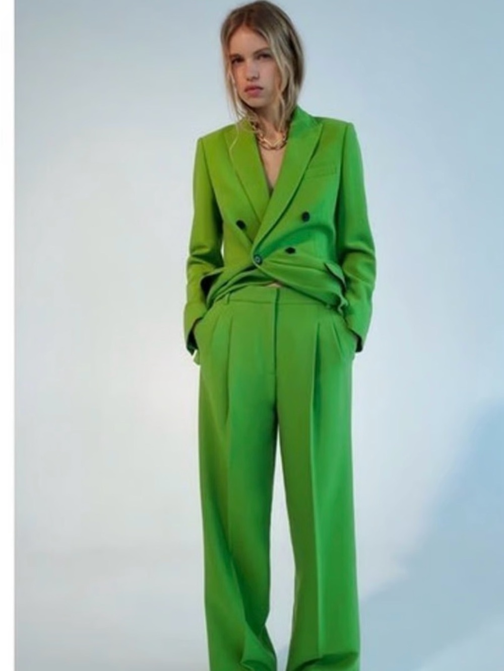 Zara women’s Double-Breasted Suit in Lime Green - Picture 8 of 12